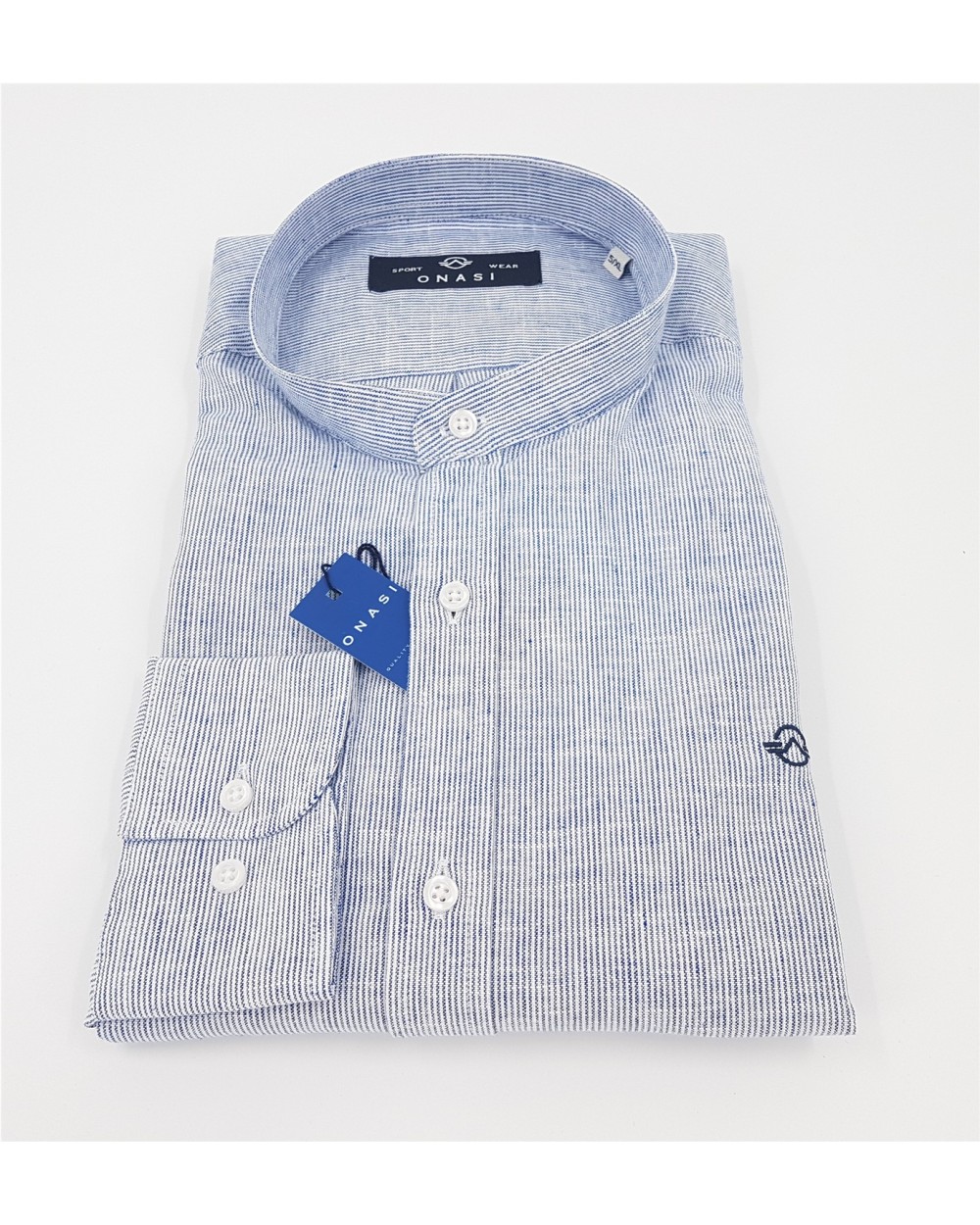 CAMISA LINO RAYAS CUELLO MAO