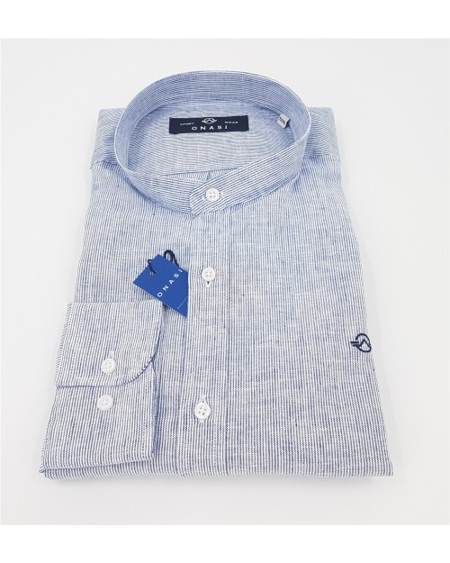 CAMISA LINO RAYAS CUELLO MAO