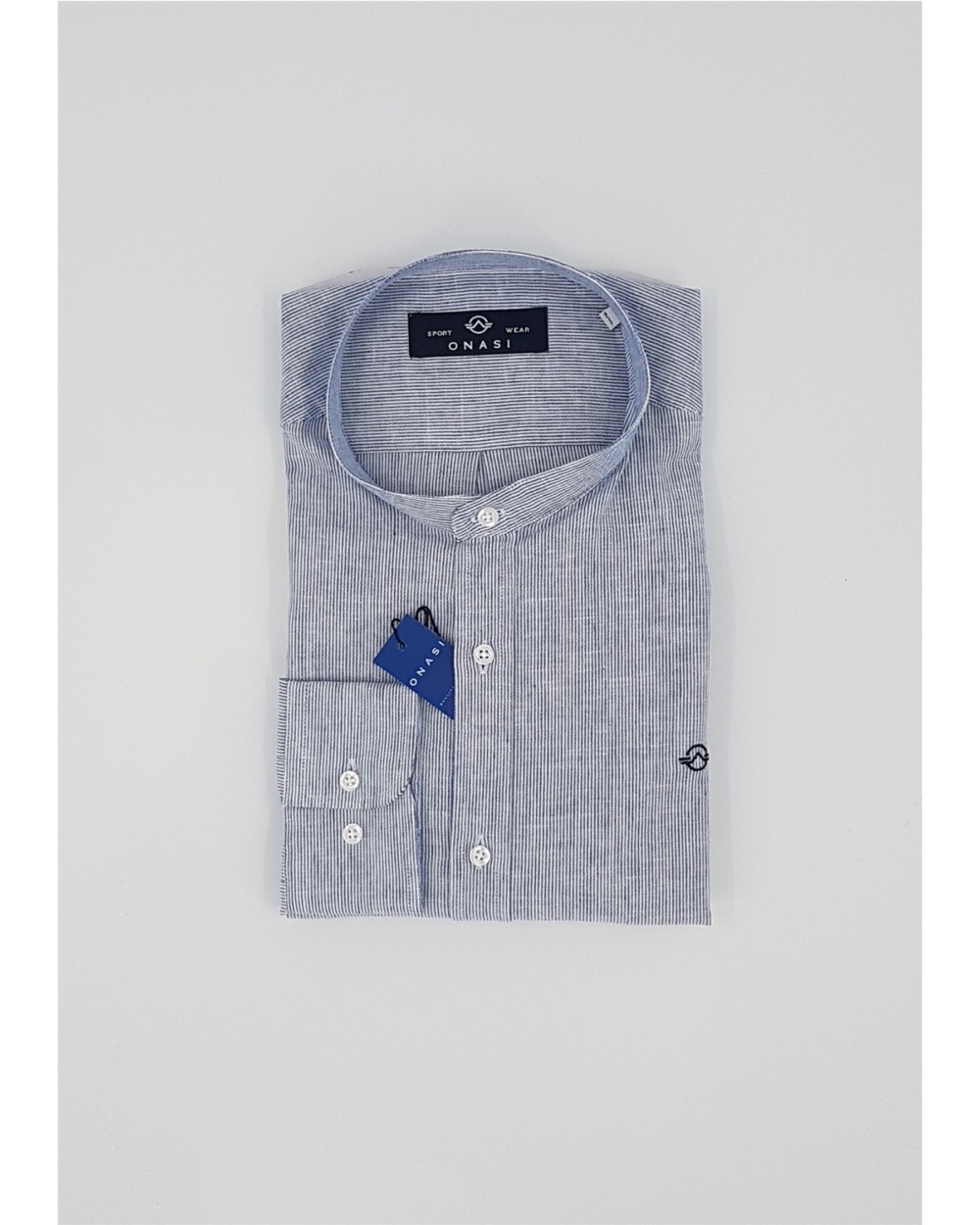 CAMISA LINO RAYAS CUELLO MAO