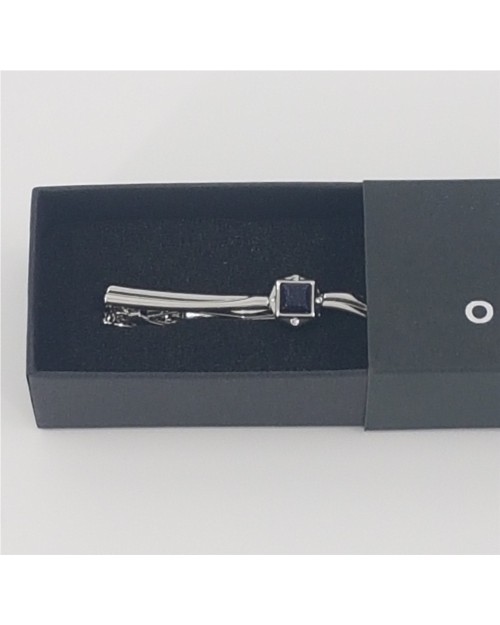 ALFILER DE CORBATA CURVO CON PIEDRA AZUL