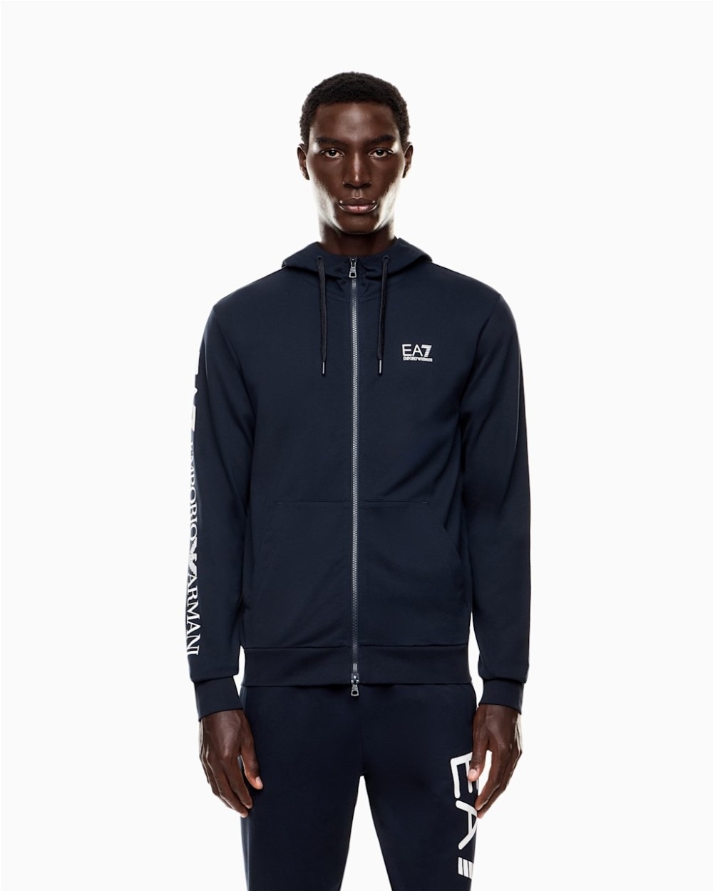 SUDADERA DE ALGODON LOGO CON CAPUCHA Y CREMALLERA