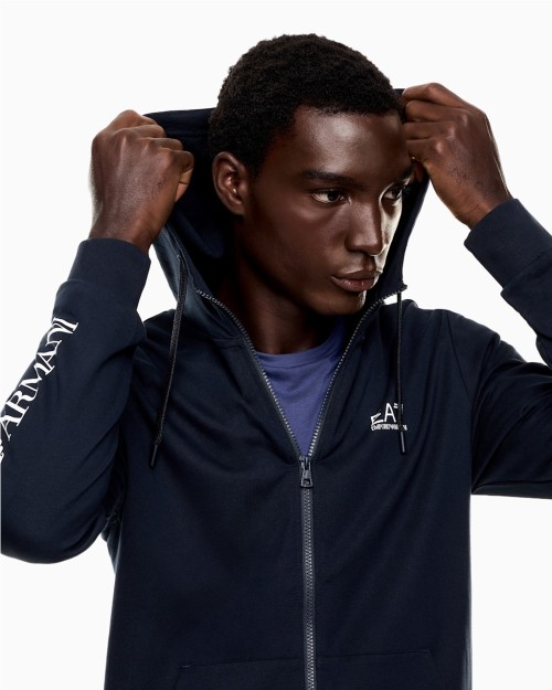 SUDADERA DE ALGODON LOGO CON CAPUCHA Y CREMALLERA