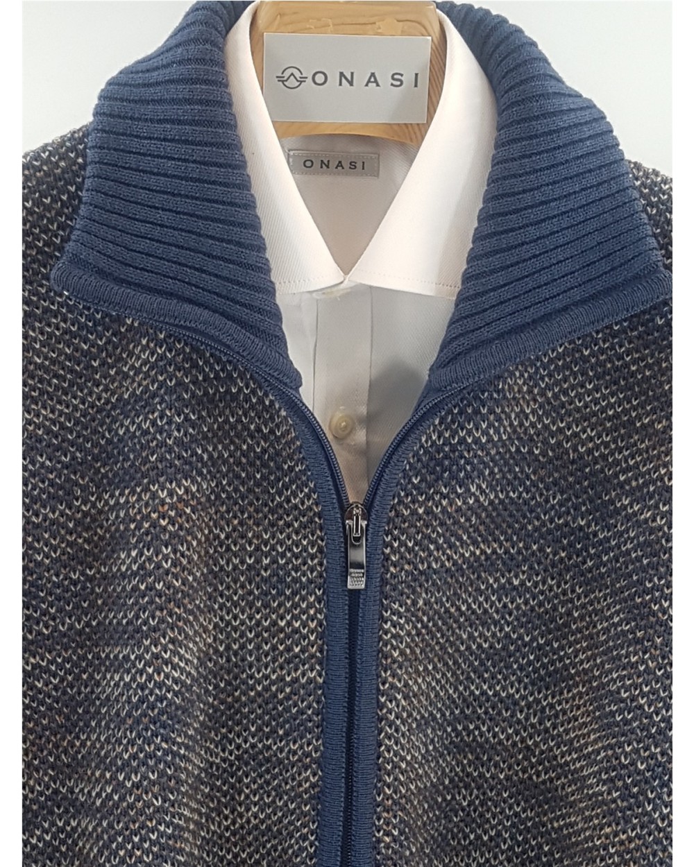 CHAQUETA DE CREMALLERA JASPEADA